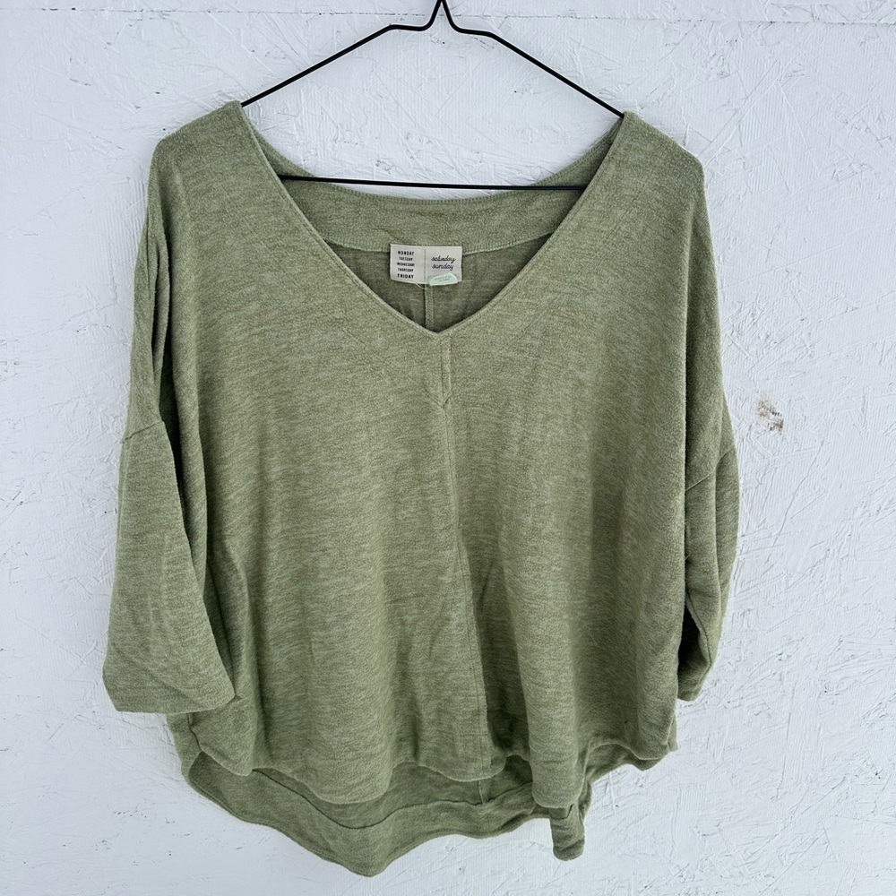 Anthropologie Sage Green V-Neck Blouse